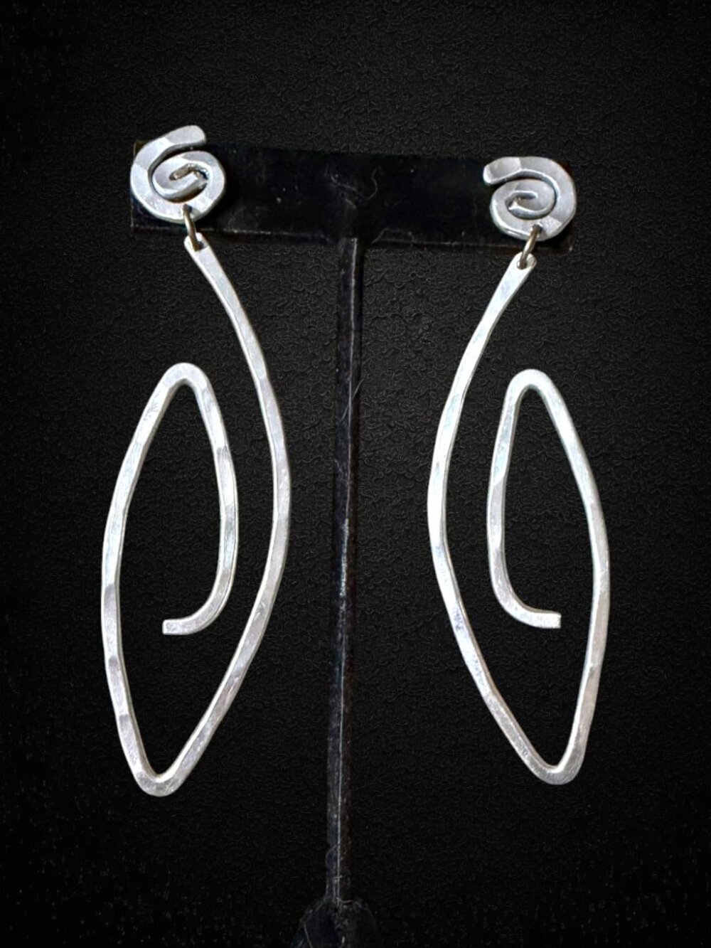 Vintage Modern Silver Swirl Abstract Dangle Earrings Sculptural 80s Minimalist